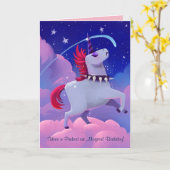 ゴシックおもしろいパンク漫画ユニコーンon Clouds カード (黄色い花)