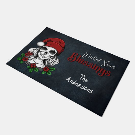 ゴシックお洒落サンタスカルクリスマス ドアマット (アングル)