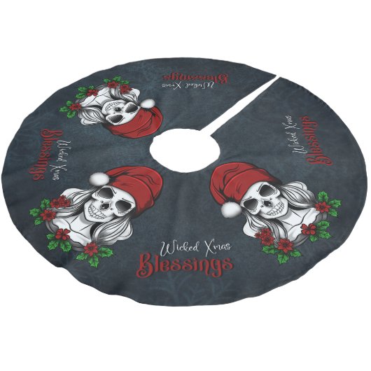 ゴシックお洒落サンタスカルクリスマス ブラッシュドポリエステルツリースカート (アングル)