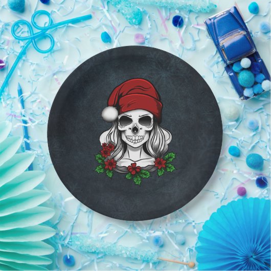 ゴシックお洒落サンタスカルクリスマス ペーパープレート (パーティー)