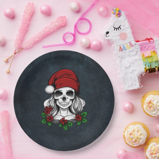 ゴシックお洒落サンタスカルクリスマス ペーパープレート (パーティー)