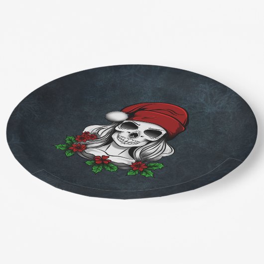 ゴシックお洒落サンタスカルクリスマス ペーパープレート (アングル)