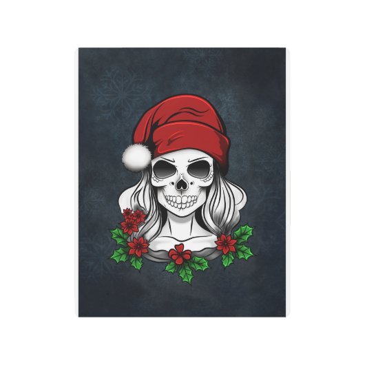 ゴシックお洒落サンタスカルクリスマス メタルプリント (正面)