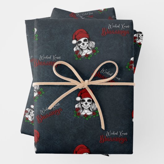 ゴシックお洒落サンタスカルクリスマス ラッピングペーパーシート (インサイチュ)