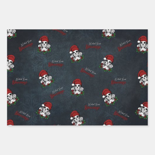 ゴシックお洒落サンタスカルクリスマス ラッピングペーパーシート (正面)