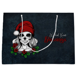 ゴシックお洒落サンタスカルクリスマス ラージペーパーバッグ