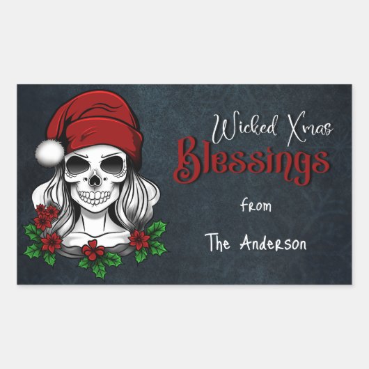 ゴシックお洒落サンタスカルクリスマス 長方形シール (正面)