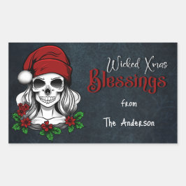 ゴシックお洒落サンタスカルクリスマス 長方形シール