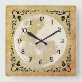 ゴシックお洒落フルムーンハロウィーン スクエア壁時計 (正面)