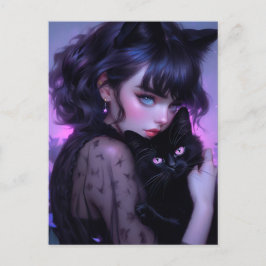 ゴシックお洒落猫の女性 ポストカード