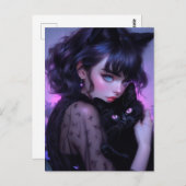 ゴシックお洒落猫の女性 ポストカード (正面/裏面)