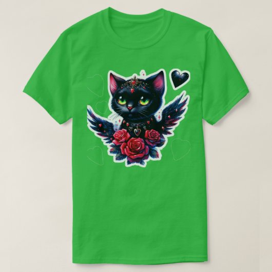 ゴシックかわいい猫ゴシックバレンタインデステッカーTシャツ Tシャツ (デザイン正面)