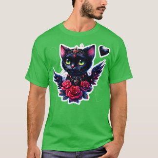 ゴシックかわいい猫ゴシックバレンタインデステッカーTシャツ Tシャツ
