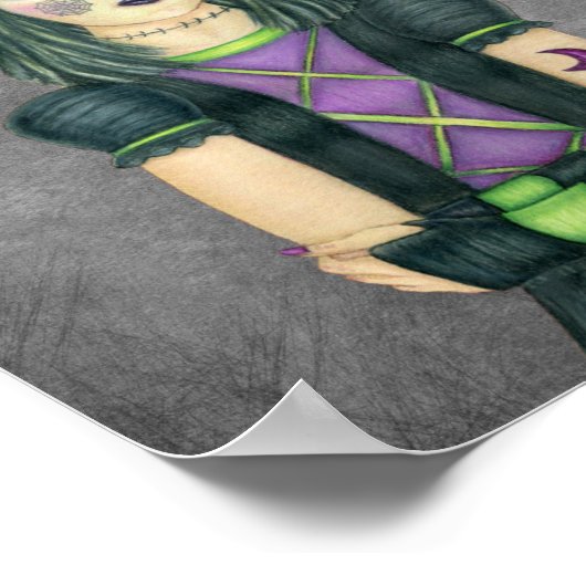 ゴシックかわいらしガールグリーンアイズハットタトオズダークグレー ポスター (角)