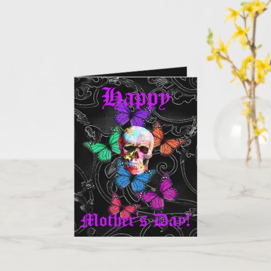 ゴシックかわいらしスカルの母の日 カード (黄色い花)