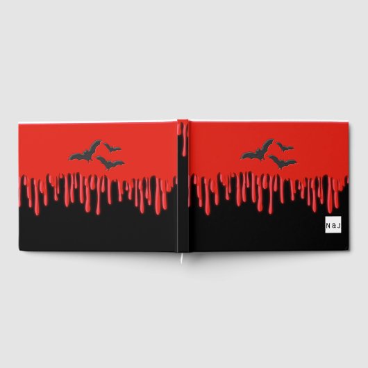 ゴシックこうもりと赤い滴下の血ハロウィーン ゲストブック (全面)