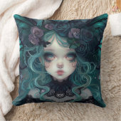 ゴシックこうもりガールインティール(緑がかった色) クッション (ブランケット)