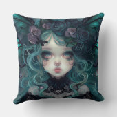 ゴシックこうもりガールインティール(緑がかった色) クッション (裏面)