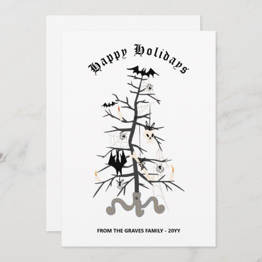 ゴシックこうもりクリスマスツリーハッピーホリデーズカード シーズンカード (正面/裏面)