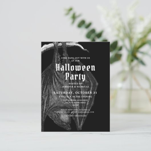 ゴシックこうもりハローウィンパーティ招待状 ポストカード (スタンド正面)