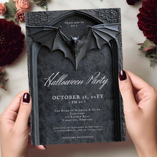 ゴシックこうもり墓石ハローウィンパーティ 招待状