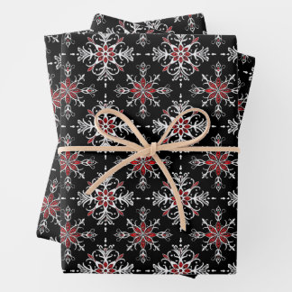 ゴシックでおどろおどろしいクリスマスの雪の結晶 ラッピングペーパーシート