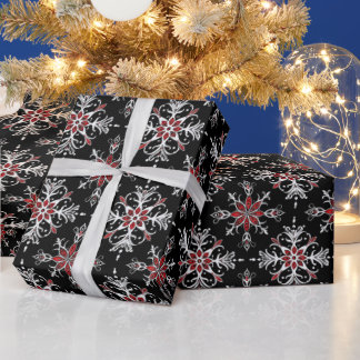 ゴシックでおどろおどろしいクリスマスの雪の結晶 ラッピングペーパー