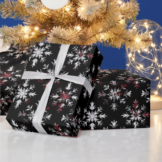 ゴシックでおどろおどろしいクリスマスの雪の結晶 ラッピングペーパー (クリスマス)