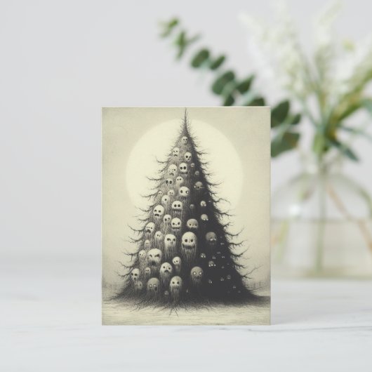 ゴシックで不気味なヴィンテージクリスマスツリー ホラー シーズンカード (スタンド正面)