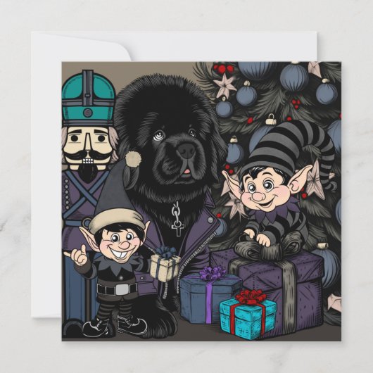 ゴシックなクリスマスのニューファンドランドの子犬 シーズンカード (正面)