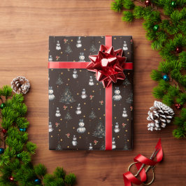 ゴシックなクリスマスツリーと不気味な雪だるま ラッピングペーパー