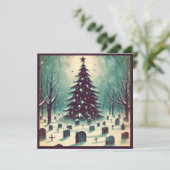 ゴシックなクリスマスツリーと墓地の蝙蝠 ホラー シーズンカード (スタンド正面)