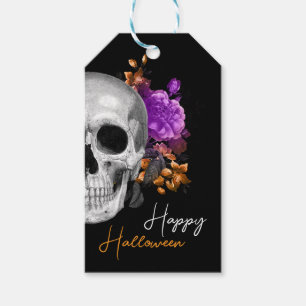 ゴシックなドクロと花 Happy Halloween ギフトタグ