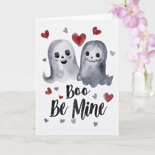 ゴシックな不気味なバレンタインの幽霊とハート カード (蘭)