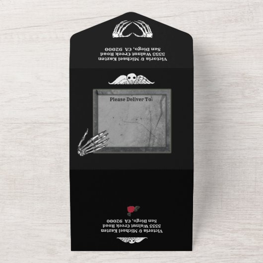 ゴシックな墓石とハロウィンの結婚式 オールインワン招待状 (外側)