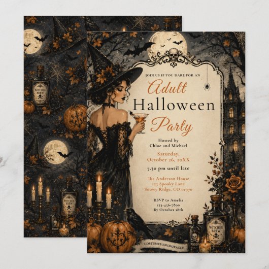 ゴシックな大人ハロウィンパーティー 招待状 (正面/裏面)