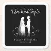 ゴシックな幽霊のハロウィン ウェディング "I See Wed People" スクエアペーパーコースター (正面)