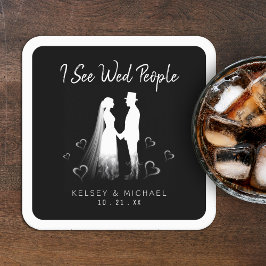 ゴシックな幽霊のハロウィン ウェディング "I See Wed People" スクエアペーパーコースター
