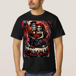 ゴシックな恋人たちの抱擁 スケルトンのウェディング Tシャツ