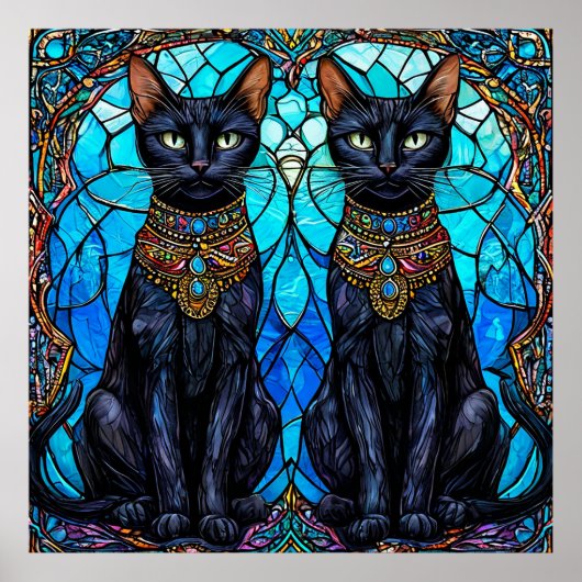 🐈 ゴシックな王猫のステンドグラスアート 🐈 ポスター (正面)