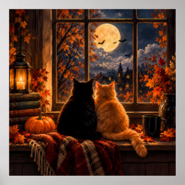ゴシックな秋の猫ポスター - ほっこりハロウィンアート ポスター