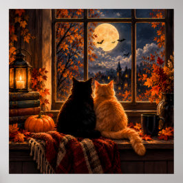ゴシックな秋の猫ポスター - ほっこりハロウィンアート ポスター