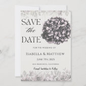 ゴシックのあじさいフローラ結婚式の日付を保存 招待状 (正面)