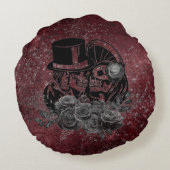 ゴシックのキスするドクロ カップルと血赤の永遠 ラウンドクッション (裏面)