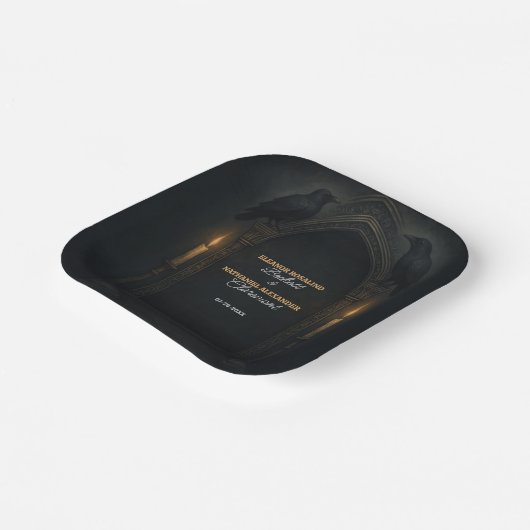 ゴシックのキャンドルライ結婚トのレイブン ペーパープレート (傾斜あり)