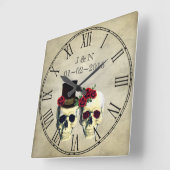 ゴシックのスカルの結婚したなカップルのカスタムな結婚式 スクエア壁時計 (傾斜)
