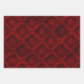 ゴシックのハロウィン:赤ストライプスカル、ダマスク ラッピングペーパーシート (正面2)