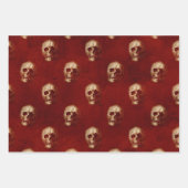 ゴシックのハロウィン:赤ストライプスカル、ダマスク ラッピングペーパーシート (正面)