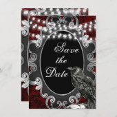 ゴシックのフレーム、カラス、および赤ゴシック結婚のライト セーブザデート (正面/裏面)