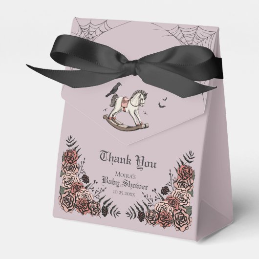 ゴシックのロッキングウマ紫ハロウィーン赤ちゃんシャワー フェイバーボックス (正面サイド)